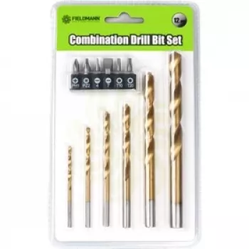 FIELDMANN FDV 9004 Set de 12 brocas y puntas de destornillador con portapuntas magnético, brocas HSS y para madera, Phillips, Pozidriv, ranura, maletín de almacenamiento