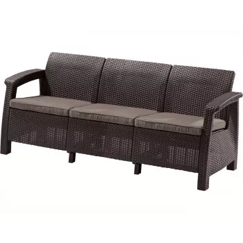 Sofá de jardín KETER Corfu Love Seat Max de tres plazas marrón