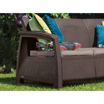 Sofá de jardín KETER Corfu Love Seat Max de tres plazas marrón