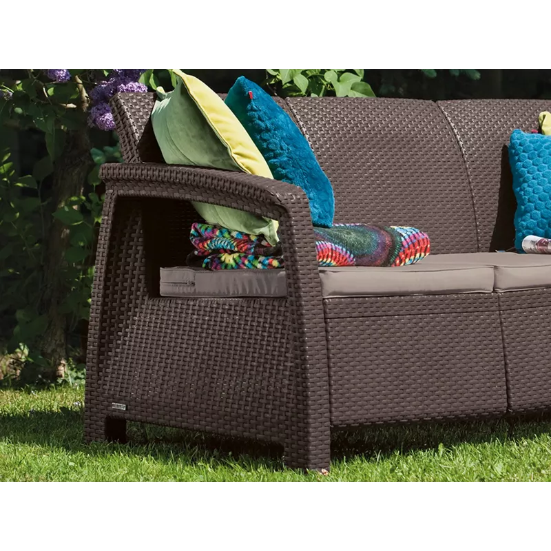 Sofá de jardín KETER Corfu Love Seat Max de tres plazas marrón