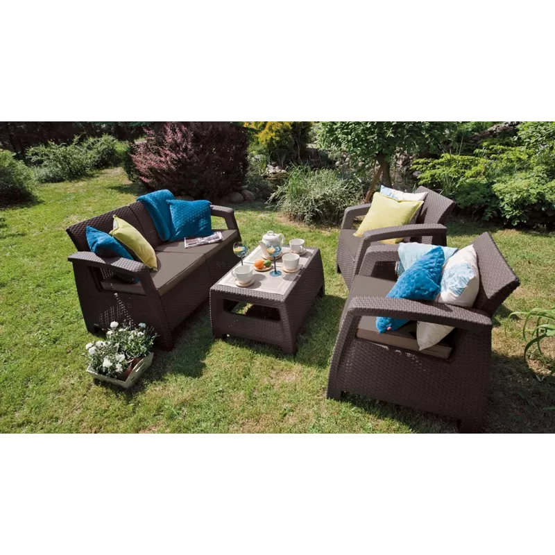 Sofá de jardín KETER Corfu Love Seat Max de tres plazas marrón