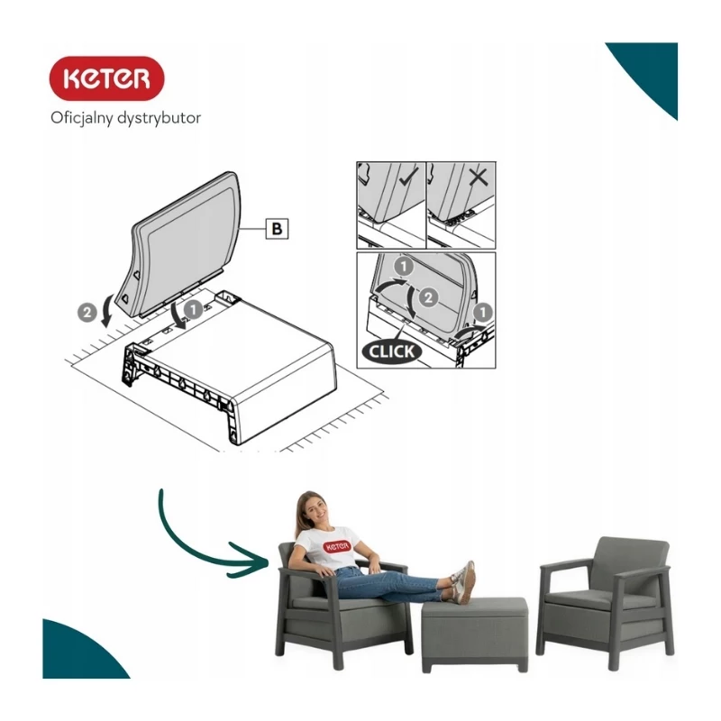 Conjunto de muebles de jardín KETER Scandi Linea conjunto de balcón gris guijarro/beige claro