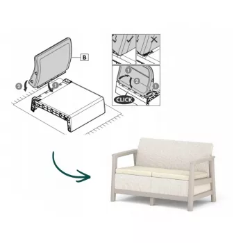 Sofá de jardín KETER Scandi Linea sofá de 2 plazas gris guijarro/beige claro