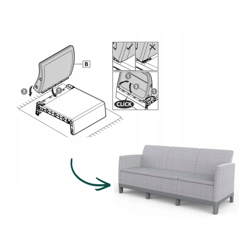 Sofá de jardín KETER Scandi Form sofá de 3 plazas gris claro/gris acero oscuro