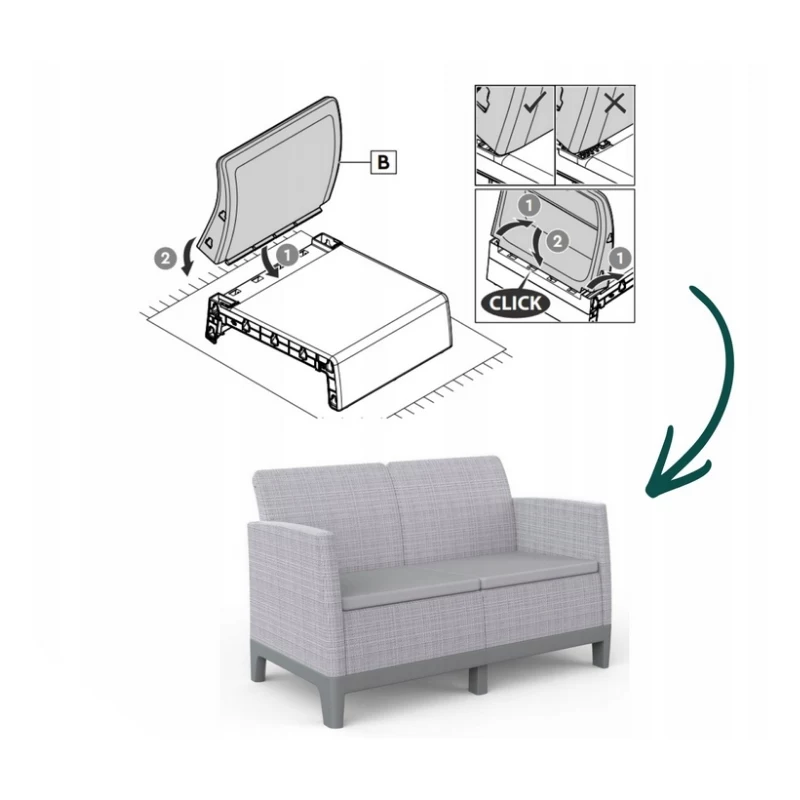 Sofá de jardín KETER Scandi Form sofá de 2 plazas gris claro/gris acero oscuro