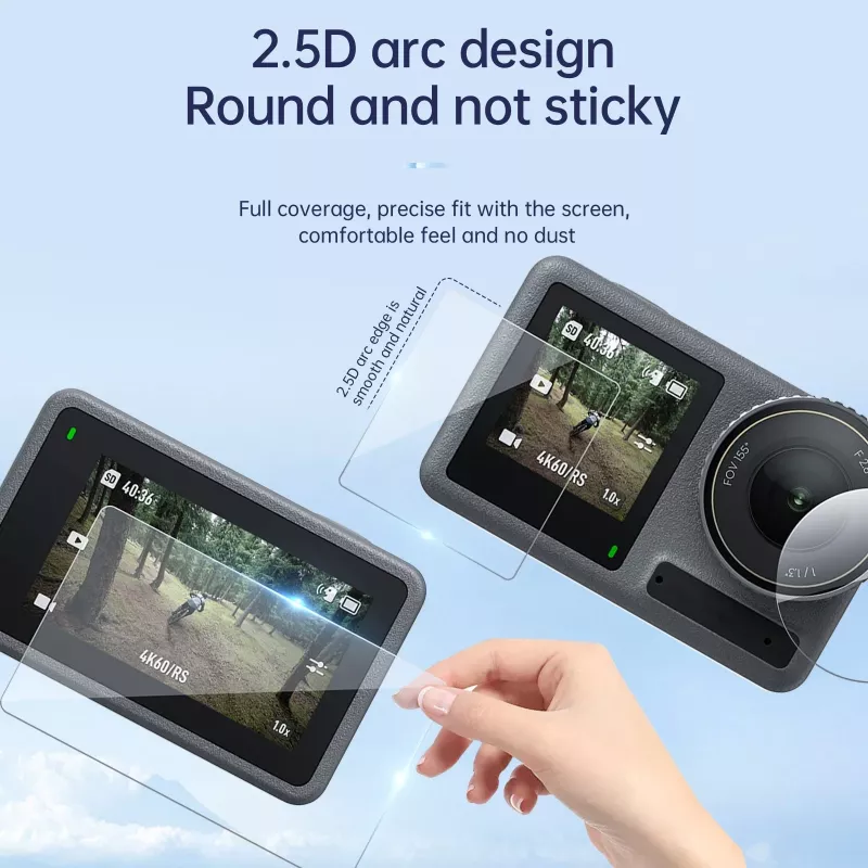 Protector de pantalla y objetivo para 2x DJI Osmo Action 5 Pro / Telesin S6-flm-10tdj