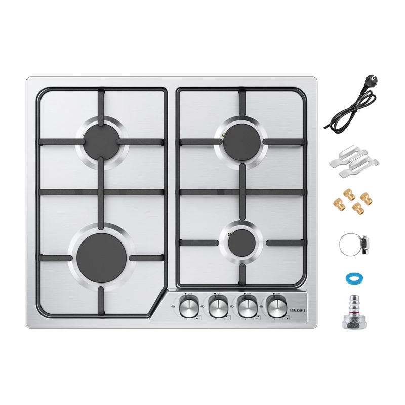 ISEASY MGBG-604C cocina de gas independiente con horno de 65L y grill, acero inoxidable
