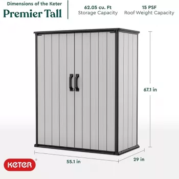 Keter Premier Tall caseta de jardín 29209552 – beige/marrón cobertizo de resina, 1700L, doble pared, con cerradura