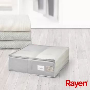 RAYEN Caja de mantas Premium gris 65x55x20cm