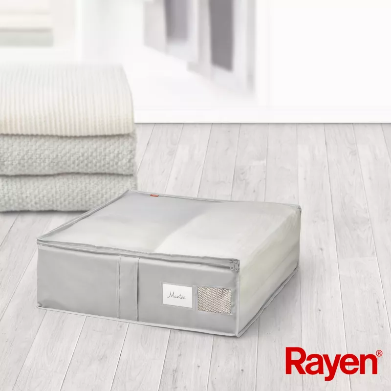 RAYEN Caja de mantas Premium gris 65x55x20cm
