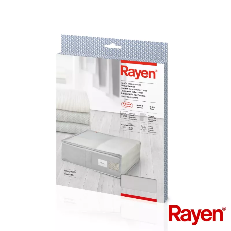 RAYEN Caja de mantas Premium gris 65x55x20cm