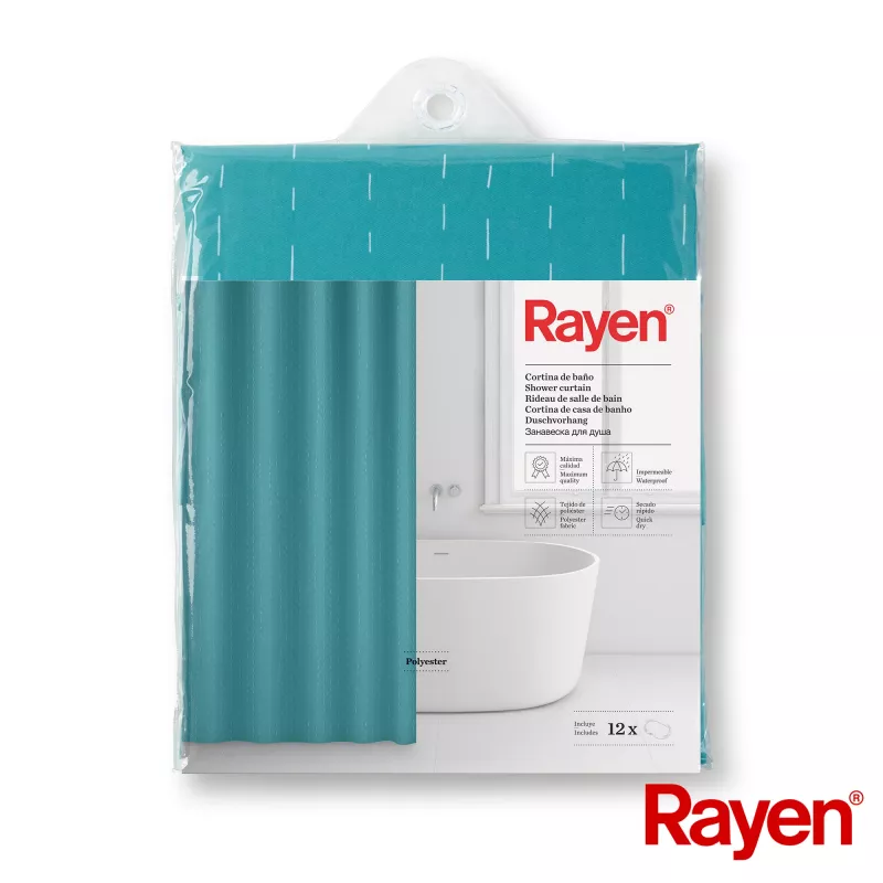 RAYEN Cortina de ducha 180x200cm azul claro, poliéster
