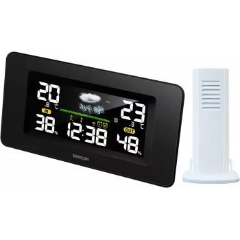 SENCOR SWS 5270 Estación meteorológica con sensor exterior inalámbrico, LCD en color, reloj radiocontrolado