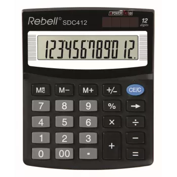 REBELL RE-SDC412 BX calculadora de sobremesa compacta, LCD de 12 dígitos, alimentación dual, negra