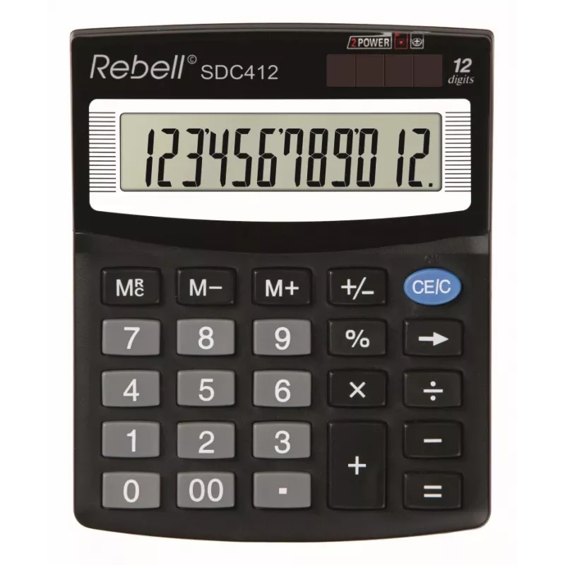 REBELL RE-SDC412 BX calculadora de sobremesa compacta, LCD de 12 dígitos, alimentación dual, negra