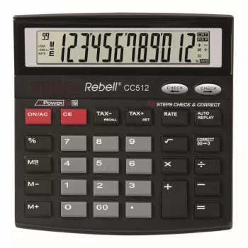 REBELL RE-CC512 BX calculadora de escritorio 12 dígitos alimentación dual negra/plateada