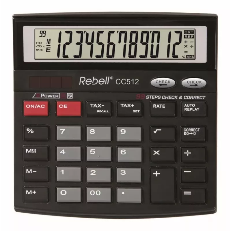 REBELL RE-CC512 BX calculadora de escritorio 12 dígitos alimentación dual negra/plateada