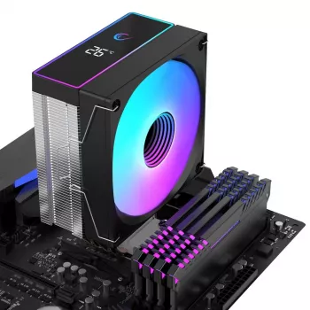 Rampage Octagon B70 disipador de CPU por aire, 120 mm ARGB, indicador de temperatura, negro