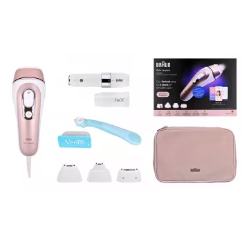 Braun PL7432 IPL Silk·expert Pro 5 depiladora de luz pulsada con SensoAdapt™, 400.000 destellos, 10 niveles de intensidad, cabezal de precisión, maquinilla de afeitar Venus Swirl, blanca