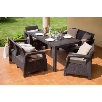 KETER Juego de muebles de jardín Corfu Fiesta Set marrón
