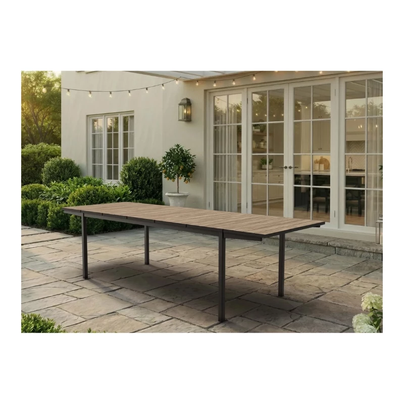 KETER Mesa de jardín extensible Deco Porto Nova extensible 200-280 efecto fresno/negro