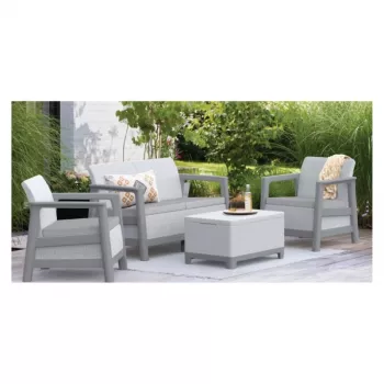 KETER Juego de muebles de jardín Scandi Linea set de 2 plazas gris claro/gris acero oscuro