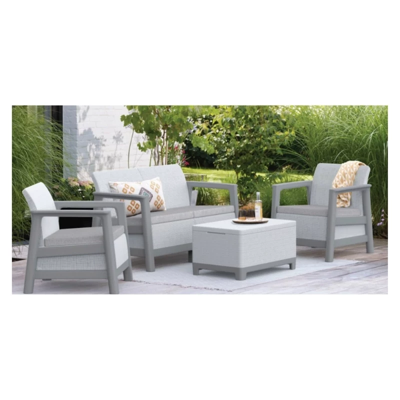 KETER Juego de muebles de jardín Scandi Linea set de 2 plazas gris claro/gris acero oscuro