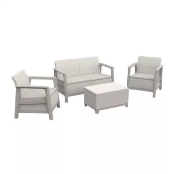 KETER Juego de muebles de jardín Scandi Linea set de 2 plazas gris guijarro/beige claro