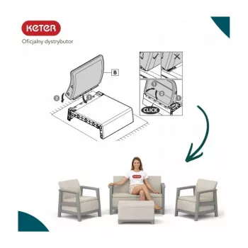 KETER Juego de muebles de jardín Scandi Linea set de 2 plazas gris guijarro/beige claro