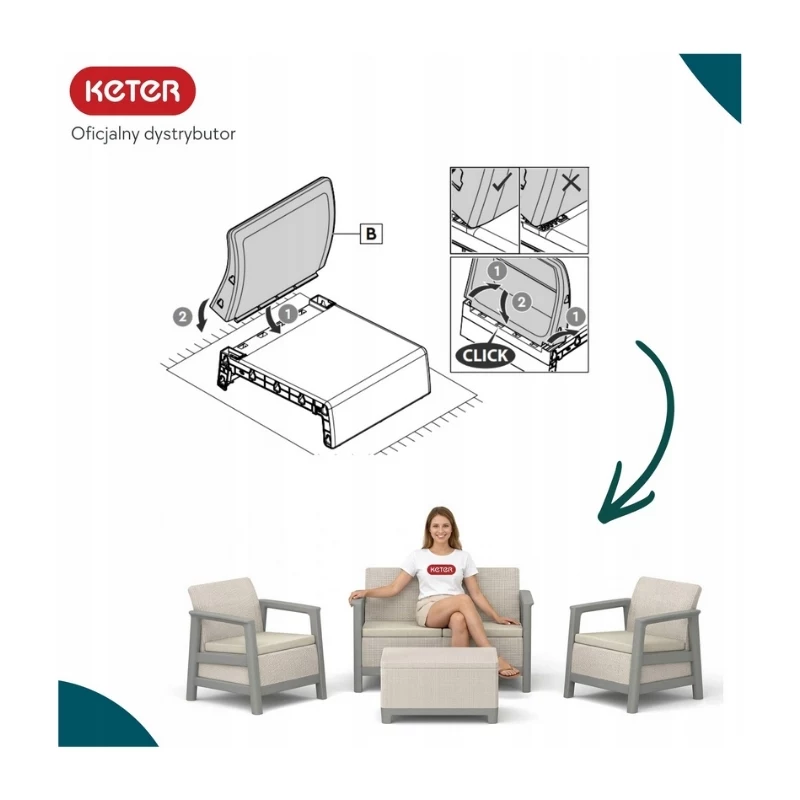 KETER Juego de muebles de jardín Scandi Linea set de 2 plazas gris guijarro/beige claro
