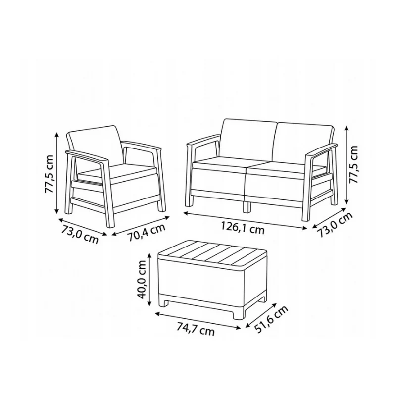 KETER Juego de muebles de jardín Scandi Linea set de 2 plazas gris guijarro/beige claro