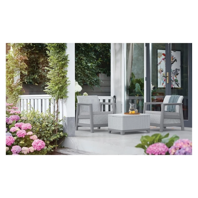 KETER Juego de muebles de jardín Scandi Linea set de balcón gris claro/gris acero oscuro