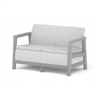 KETER Sofá de jardín de dos plazas Scandi Linea sofá de 2 plazas gris claro/gris acero oscuro