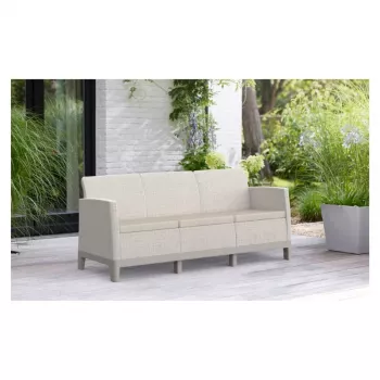 KETER Sofá de jardín de dos plazas Scandi Form sofá de 3 plazas gris guijarro/beige claro