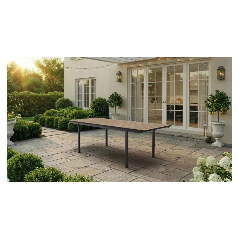 KETER Mesa de jardín extensible Deco Porto Nova extensible 160-240 tono fresno/negro