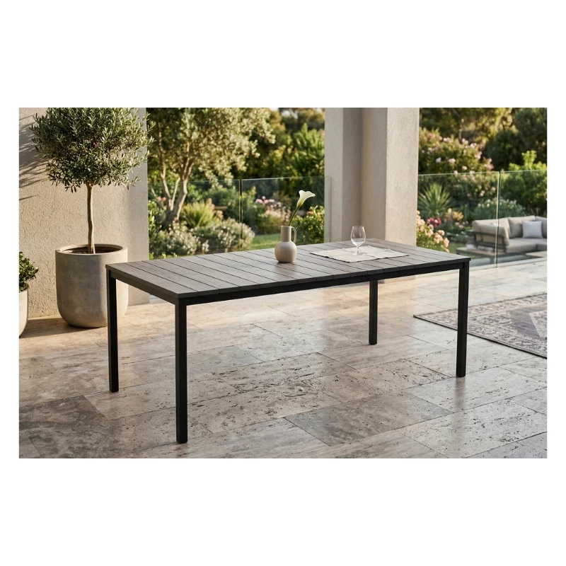 KETER Mesa de jardín Deco Porto Nova 200 efecto fresno/negro