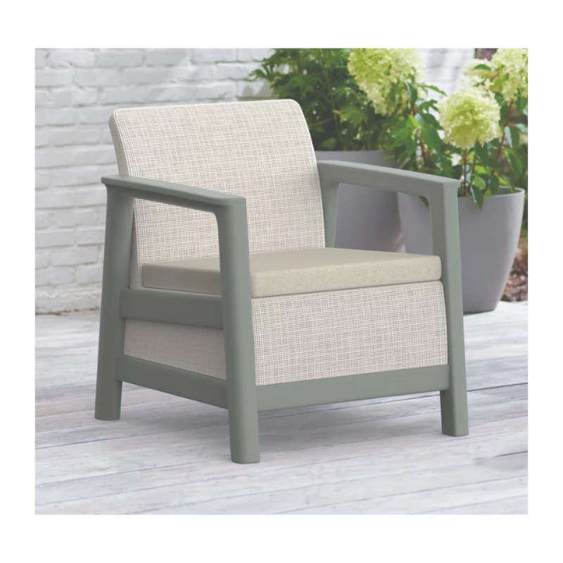 KETER Juego de muebles de jardín Scandi Linea set de balcón gris guijarro/verde salvia Steinton