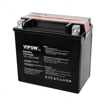 Batería de moto de plomo-ácido convencional VIPOW BAT0501 12V 14Ah, 140A de arranque en frío, incluye pack de ácido