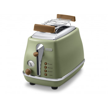 Tostadora DELONGHI Icona Vintage CTOV 2103.GR 900W, acero inoxidable, bandeja recogemigas, función descongelar, verde/embalaje dañado