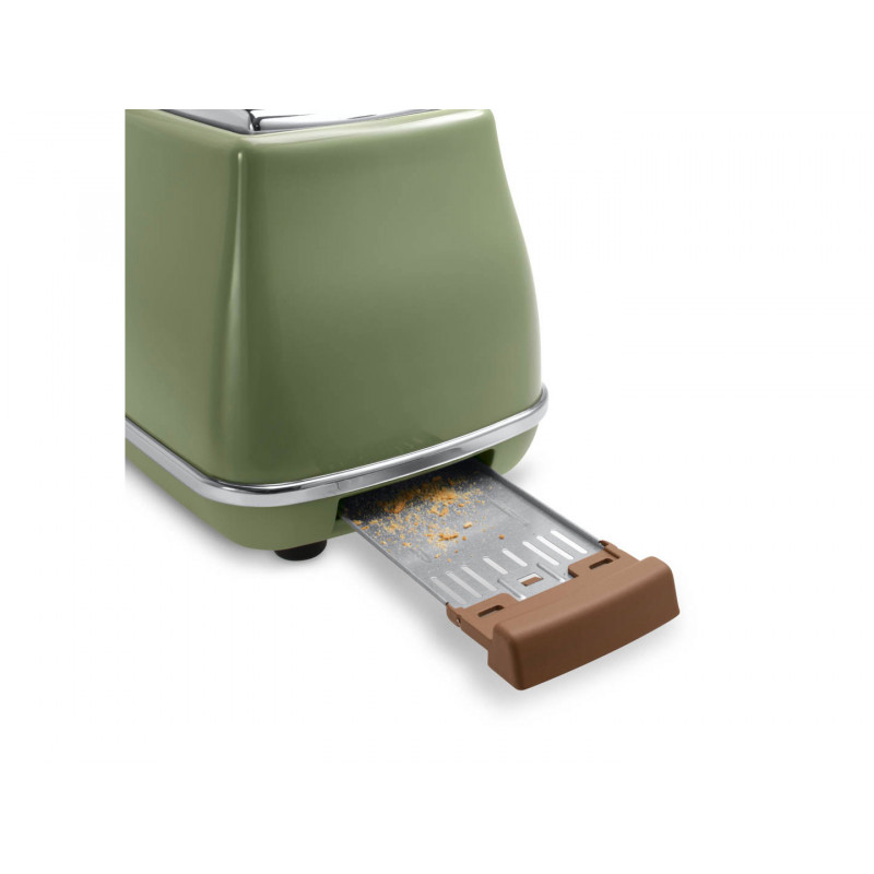Tostadora DELONGHI Icona Vintage CTOV 2103.GR 900W, acero inoxidable, bandeja recogemigas, función descongelar, verde/embalaje dañado