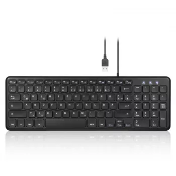 Perixx PERIBOARD-213 DE B Teclado USB con cable, distribución alemana (QWERTZ), interruptores de tijera, Negro