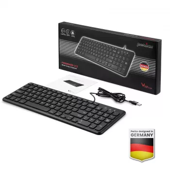 Perixx PERIBOARD-213 DE B Teclado USB con cable, distribución alemana (QWERTZ), interruptores de tijera, Negro