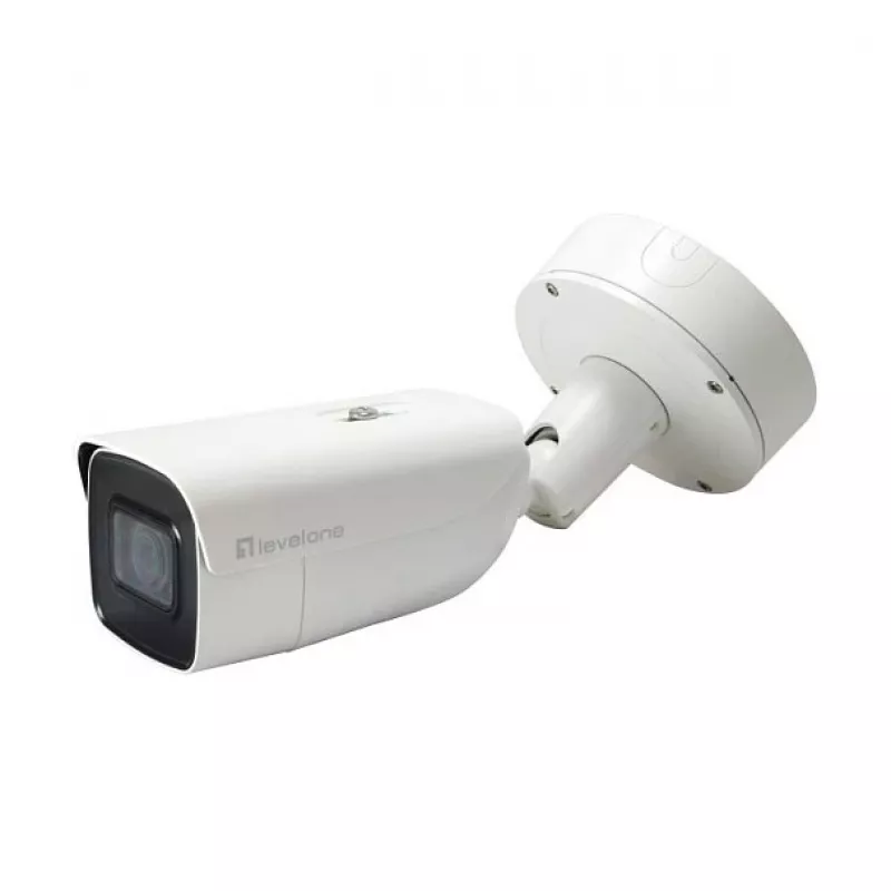 LevelOne FCS-5212 cámara IP tipo bala exterior 6MP con objetivo varifocal motorizado, H.265, visión nocturna IR, PoE, IP66, IK10