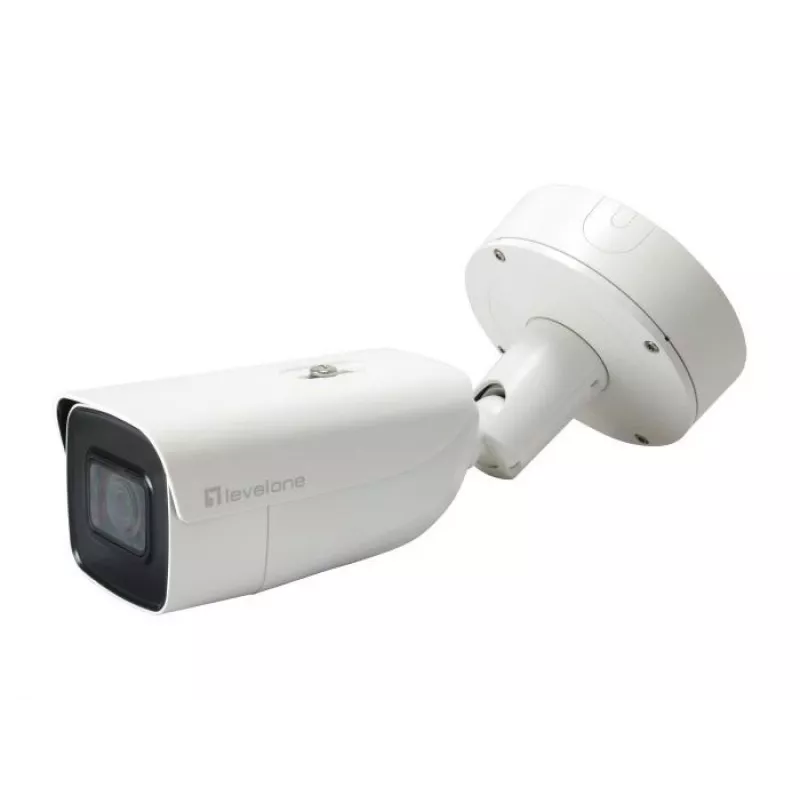 LevelOne FCS-5212 cámara IP tipo bala exterior 6MP con objetivo varifocal motorizado, H.265, visión nocturna IR, PoE, IP66, IK10