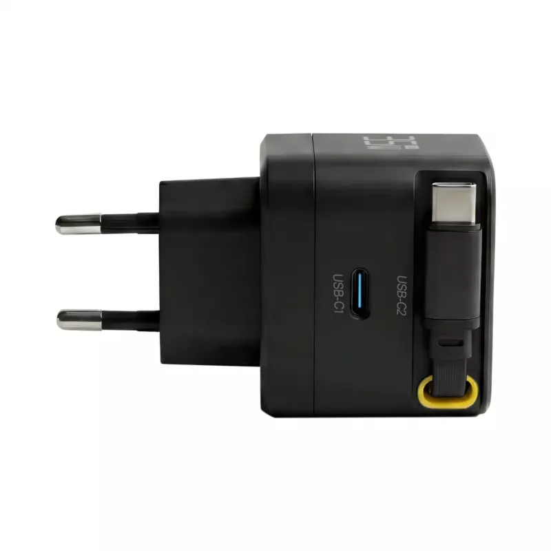 EFB Elektronik G352CE cargador de pared GaN USB-C 35W con cable retráctil de 0,7m, PD3.0 y QC3.0, negro