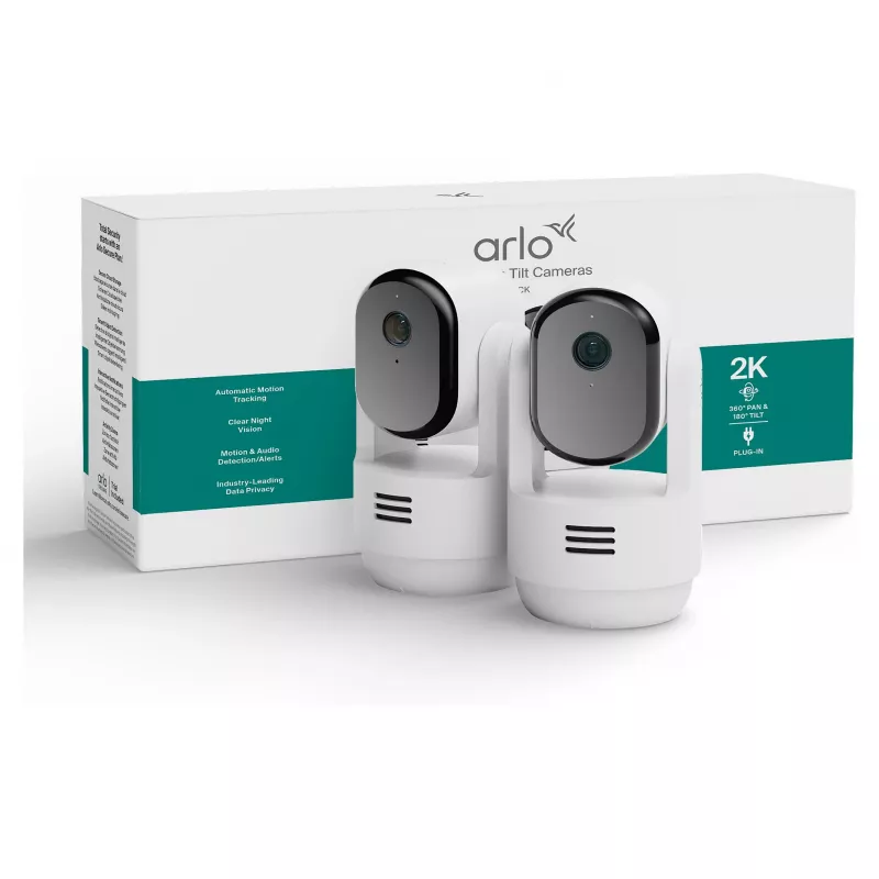 Arlo Essential 3 cámara de vigilancia interior 2K con giro/inclinación y zoom (pack de 2, blanca)