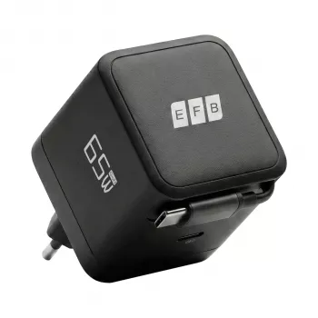 EFB Elektronik G652CE cargador de pared GaN USB-C PD 3.0 65W con cable retráctil, negro