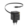 EFB Elektronik G652CE cargador de pared GaN USB-C PD 3.0 65W con cable retráctil, negro