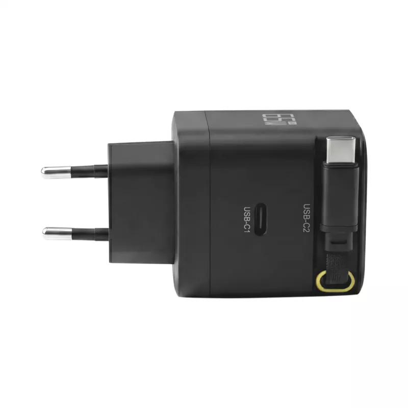 EFB Elektronik G652CE cargador de pared GaN USB-C PD 3.0 65W con cable retráctil, negro