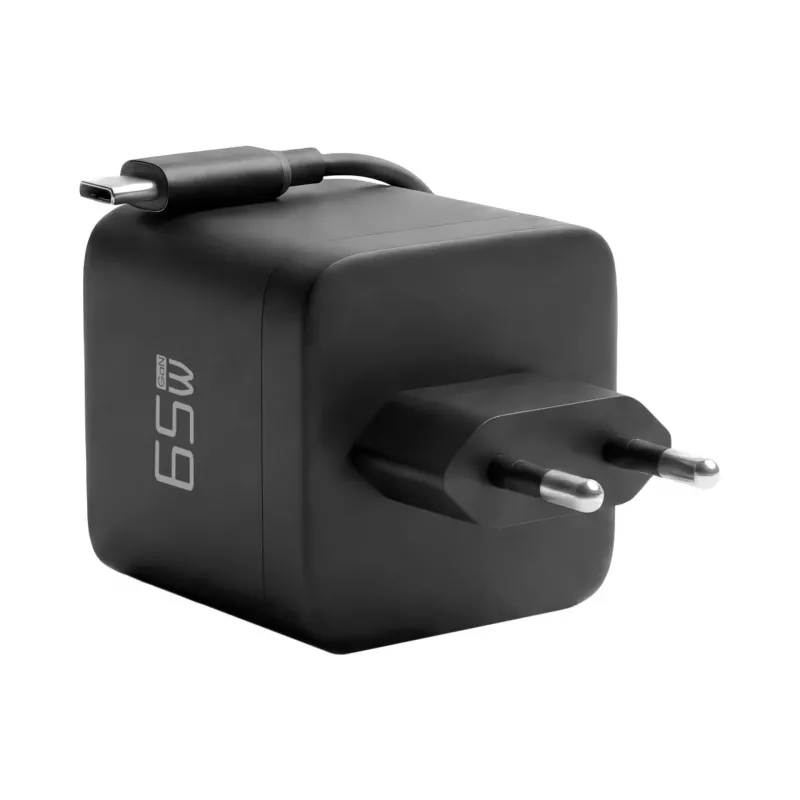 EFB Elektronik G652CE cargador de pared GaN USB-C PD 3.0 65W con cable retráctil, negro